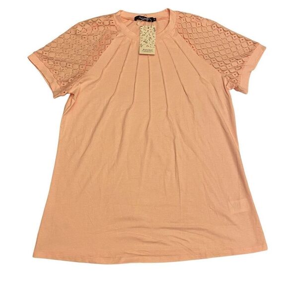 Automet Soft Pink Short Lace Sleeves Top Size‎ M nwt - Picture 1 of 12
